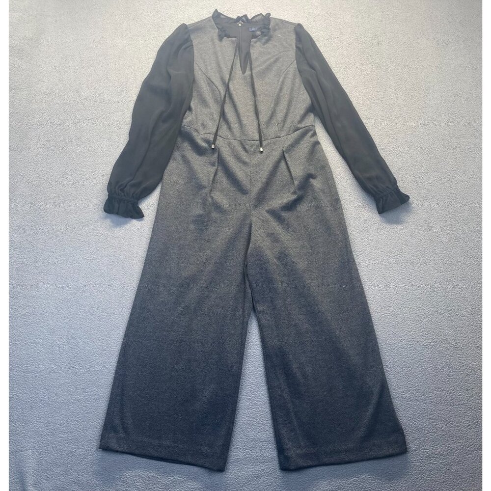 Tommy Hilfiger Women's Gray Herringbone Self Tie Neck Cropped Jumpsuit Size 8 - Picture 4 of 13